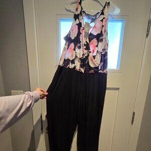 NWT NY Collection Floral Wrap Front Jumpsuit with Pockets - 3X